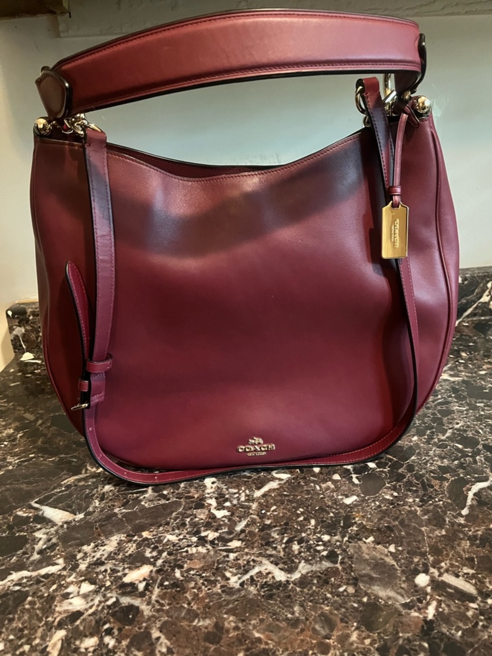 Coach Leather Shoulder Hobo Bag in Deep Wine